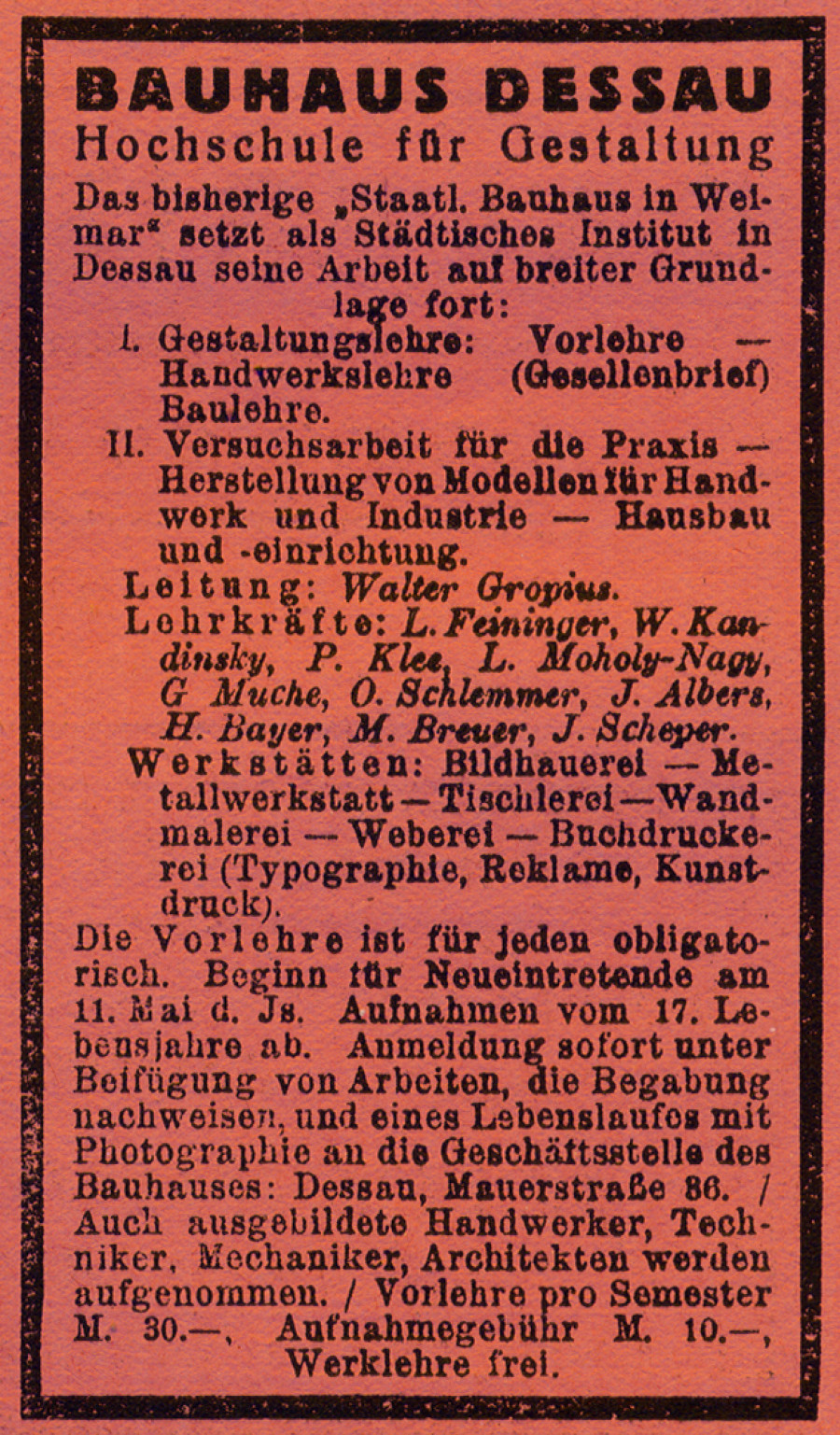 Реклама Баухауса в журнале Die Weltbühne 28 апреля 1925 г.